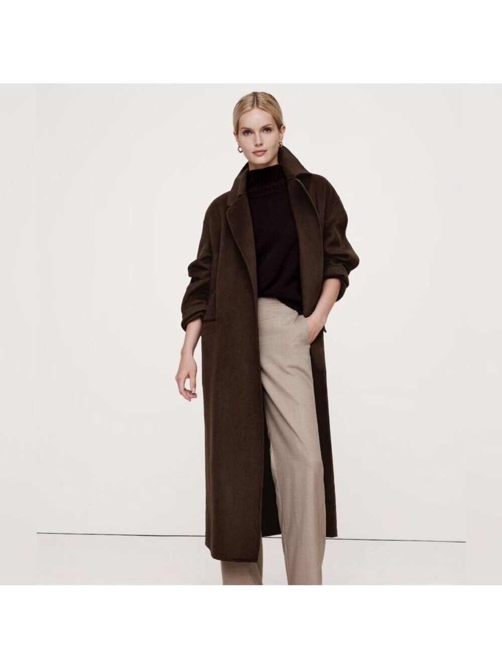 Banana Republic Oversized Double-Faced Wool Chocolate Ganache Cape Trench Coat